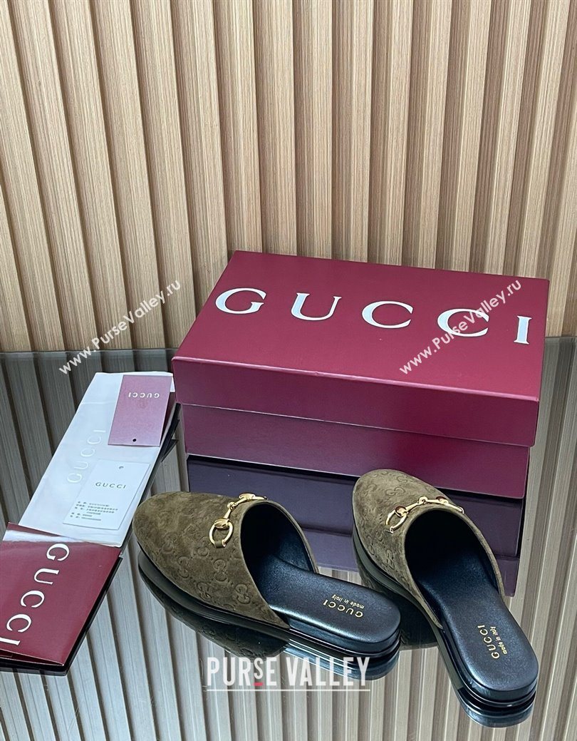 Gucci GG Suede Flat Mules with Horsebit Green 2025 849565 (MD-250828125)