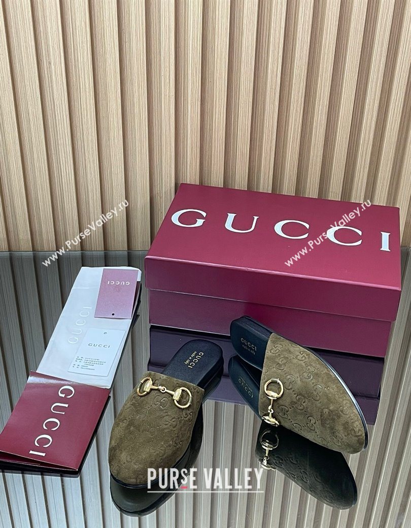 Gucci GG Suede Flat Mules with Horsebit Green 2025 849565 (MD-250828125)