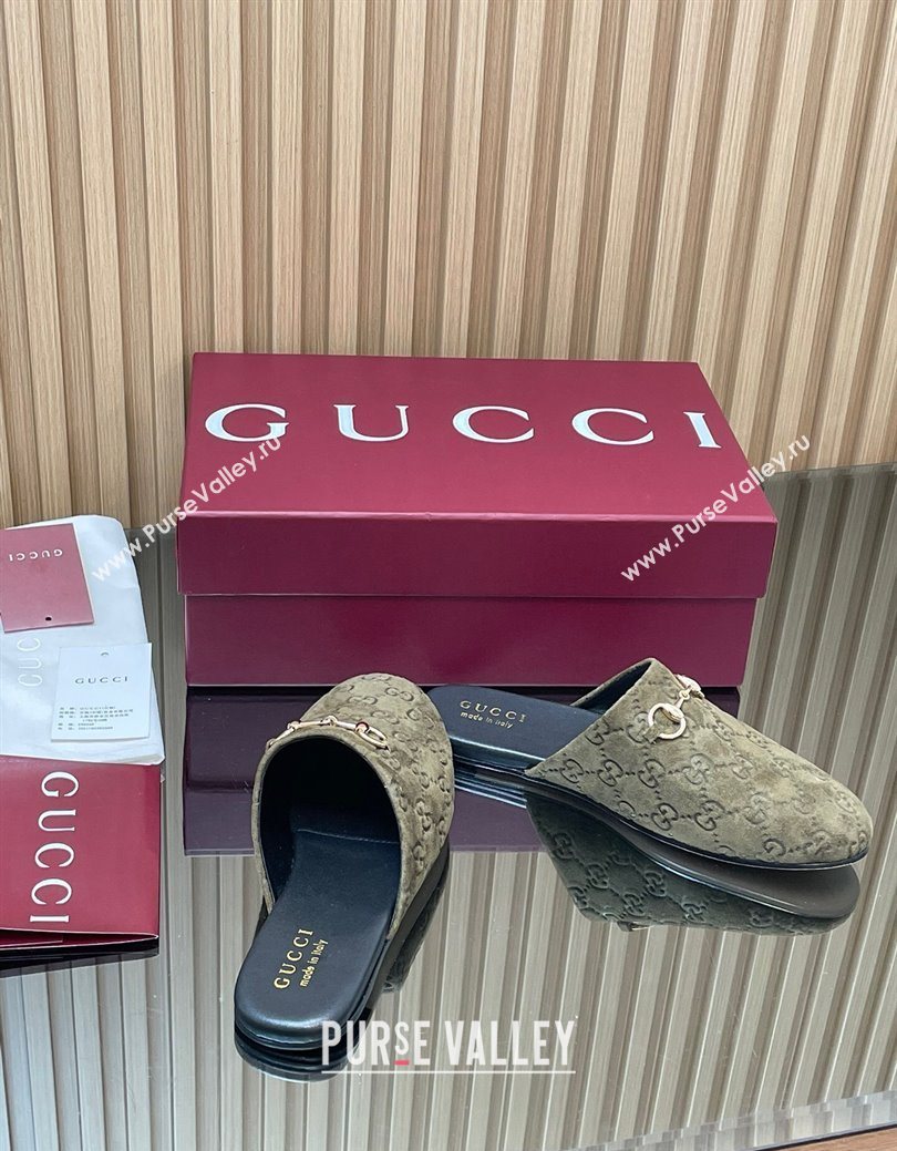 Gucci GG Suede Flat Mules with Horsebit Green 2025 849565 (MD-250828125)