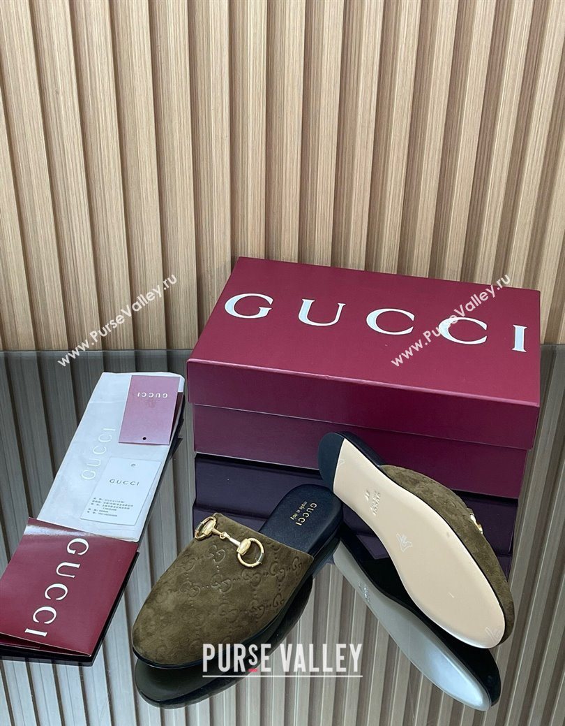 Gucci GG Suede Flat Mules with Horsebit Green 2025 849565 (MD-250828125)