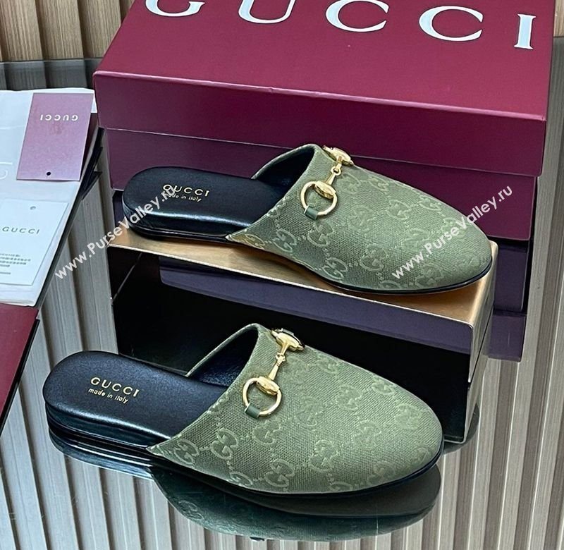 Gucci GG Canvas Flat Mules with Horsebit Green 2025 849565 (MD-250828126)