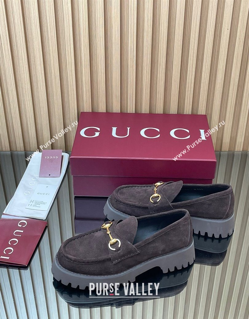 Gucci Suede Loafers 4.5cm with Horsebit Dark Brown 2025 GG123101 (MD-250828077)