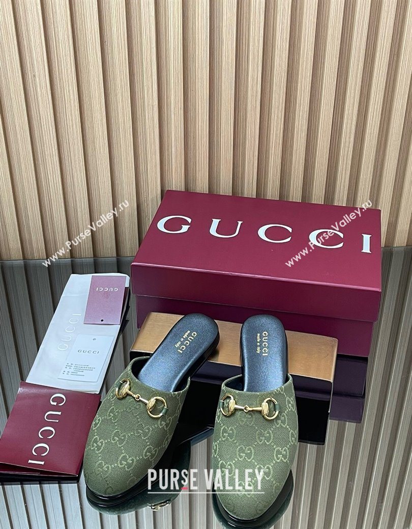 Gucci GG Canvas Flat Mules with Horsebit Green 2025 849565 (MD-250828126)