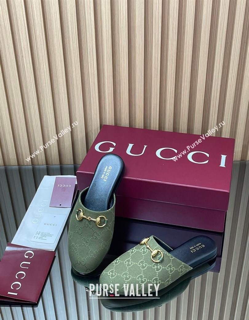 Gucci GG Canvas Flat Mules with Horsebit Green 2025 849565 (MD-250828126)