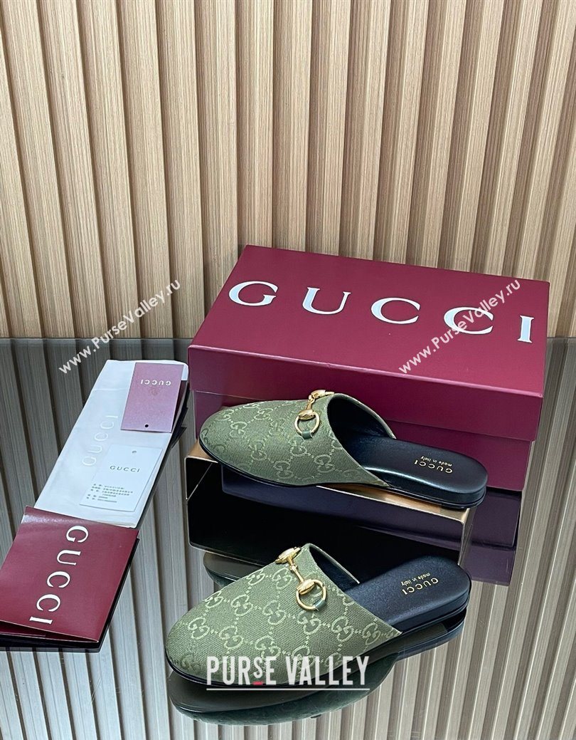 Gucci GG Canvas Flat Mules with Horsebit Green 2025 849565 (MD-250828126)