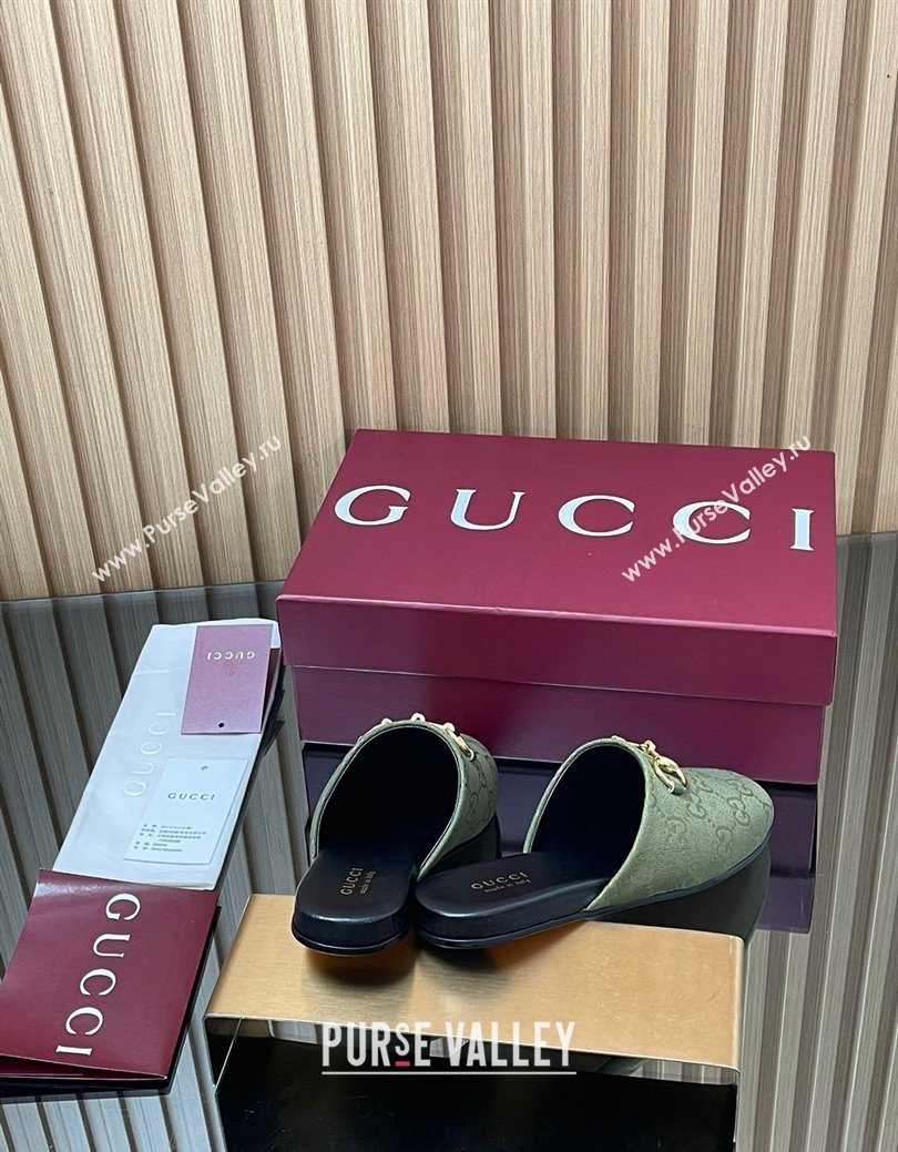 Gucci GG Canvas Flat Mules with Horsebit Green 2025 849565 (MD-250828126)