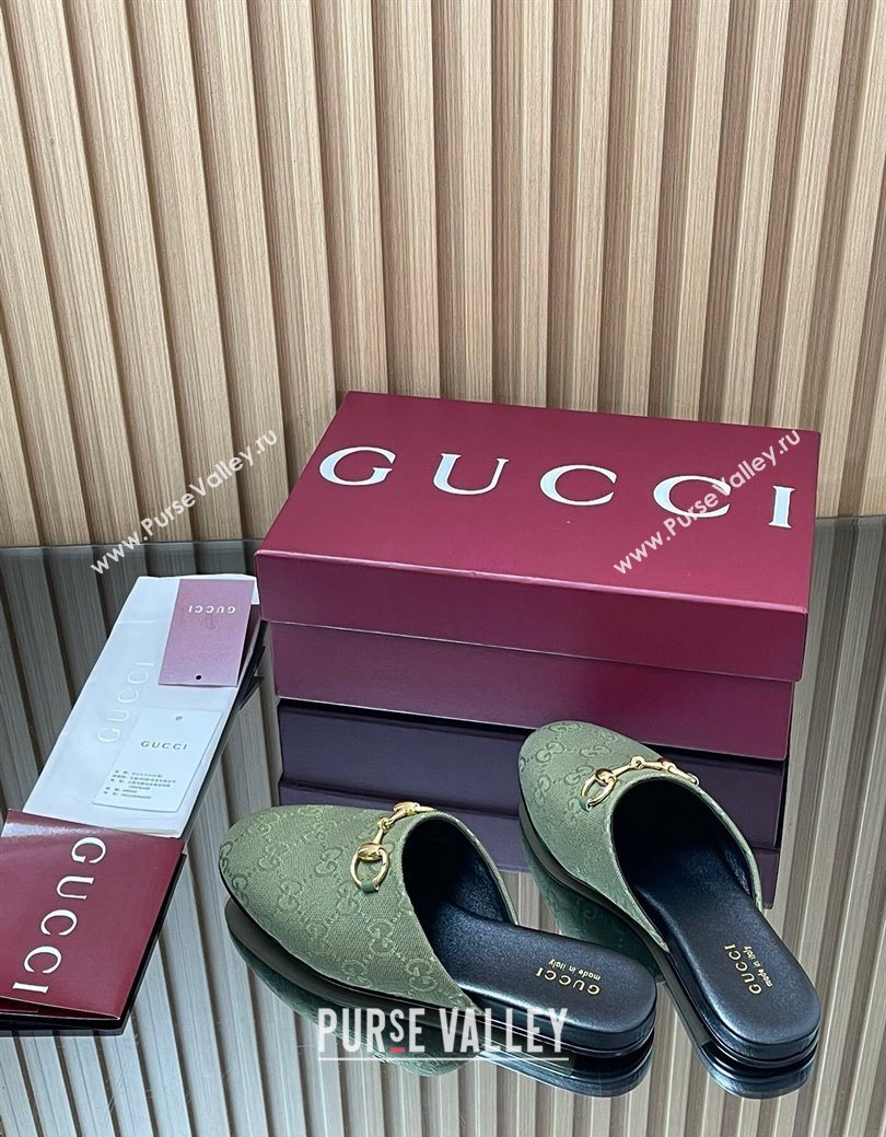 Gucci GG Canvas Flat Mules with Horsebit Green 2025 849565 (MD-250828126)