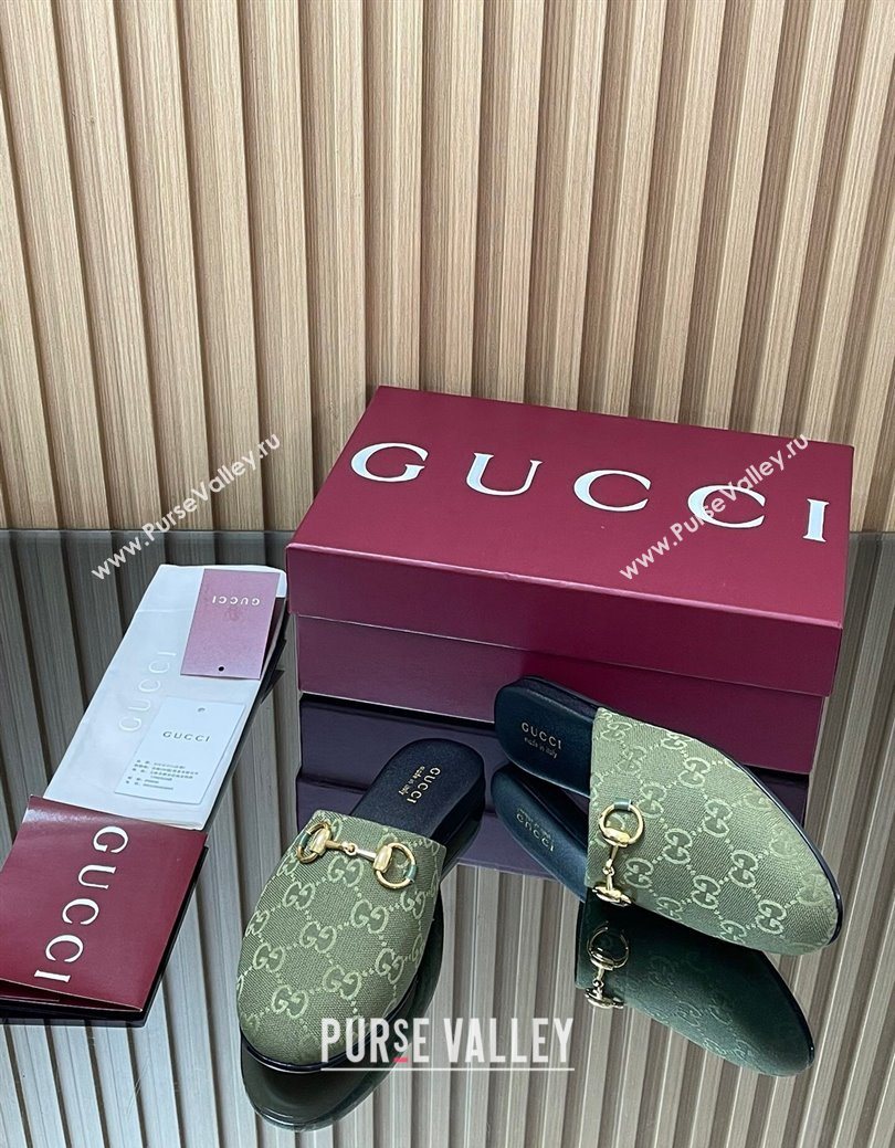 Gucci GG Canvas Flat Mules with Horsebit Green 2025 849565 (MD-250828126)