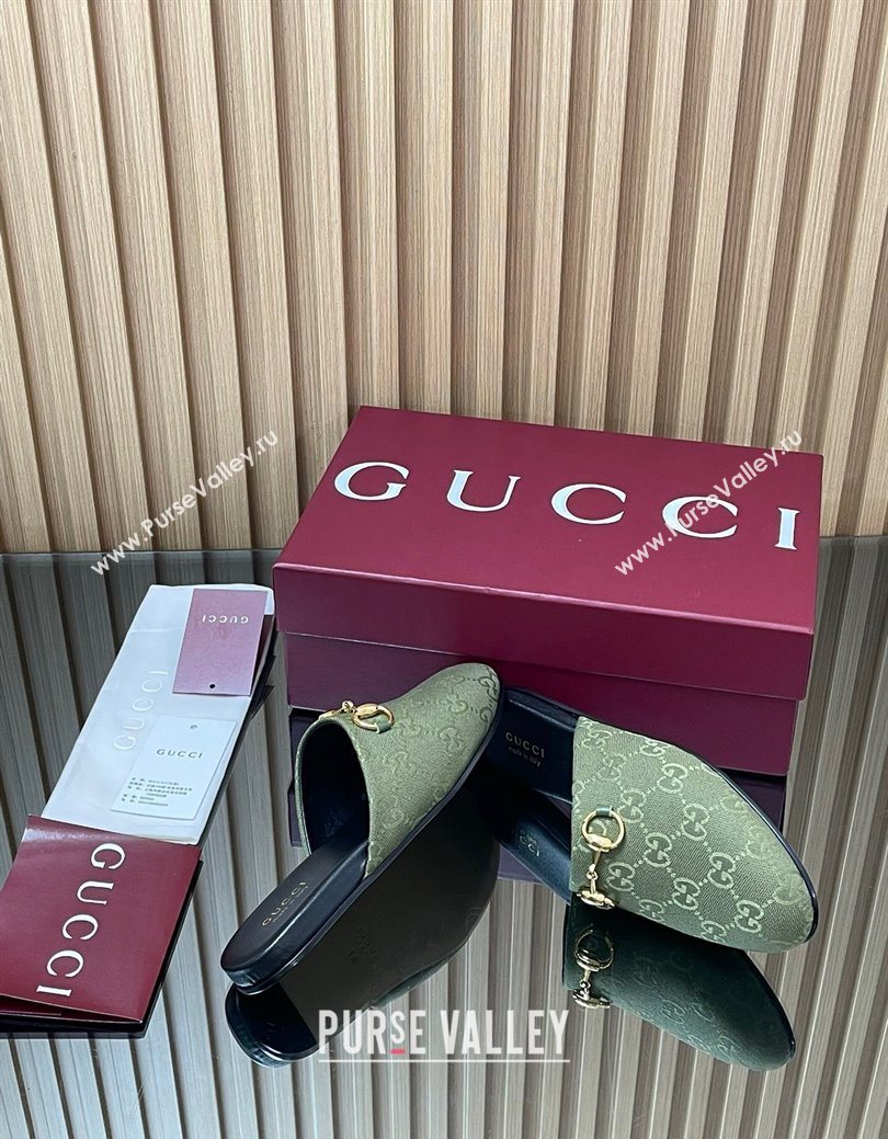 Gucci GG Canvas Flat Mules with Horsebit Green 2025 849565 (MD-250828126)