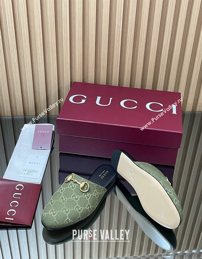 Gucci GG Canvas Flat Mules with Horsebit Green 2025 849565 (MD-250828126)