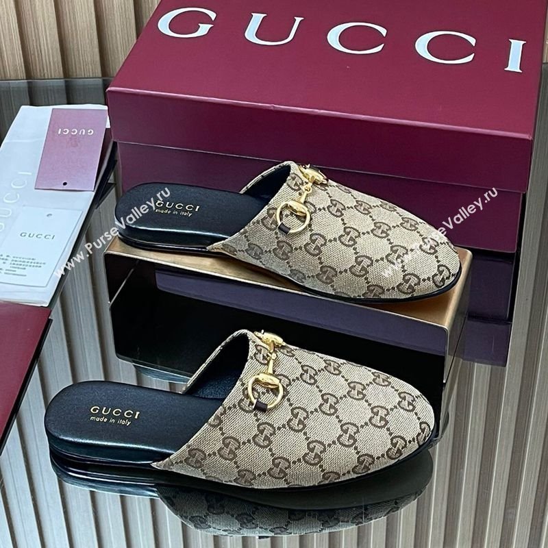 Gucci GG Canvas Flat Mules with Horsebit Beige 2025 849565 (MD-250828127)