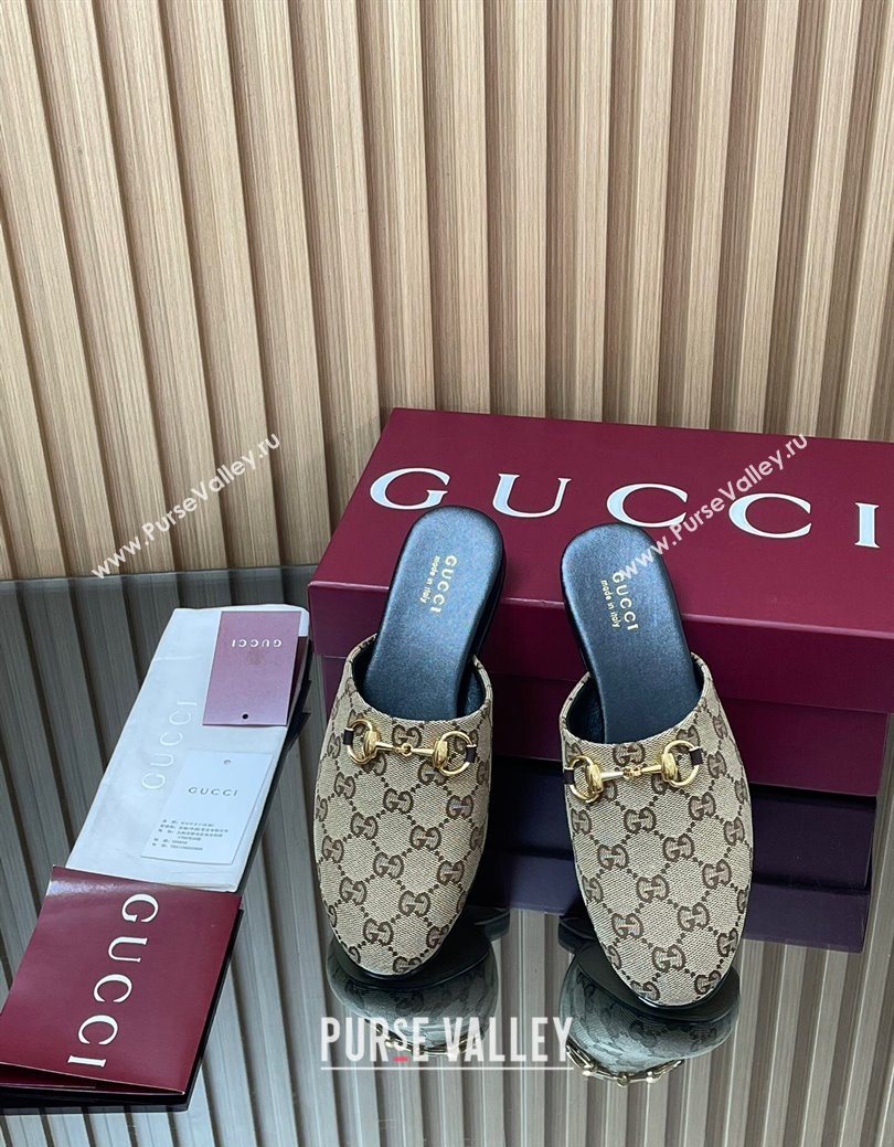 Gucci GG Canvas Flat Mules with Horsebit Beige 2025 849565 (MD-250828127)