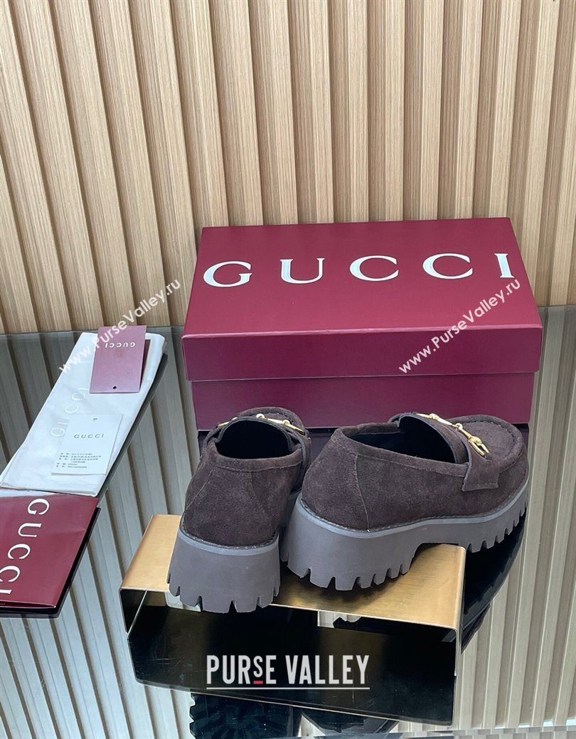 Gucci Suede Loafers 4.5cm with Horsebit Dark Brown 2025 GG123101 (MD-250828077)