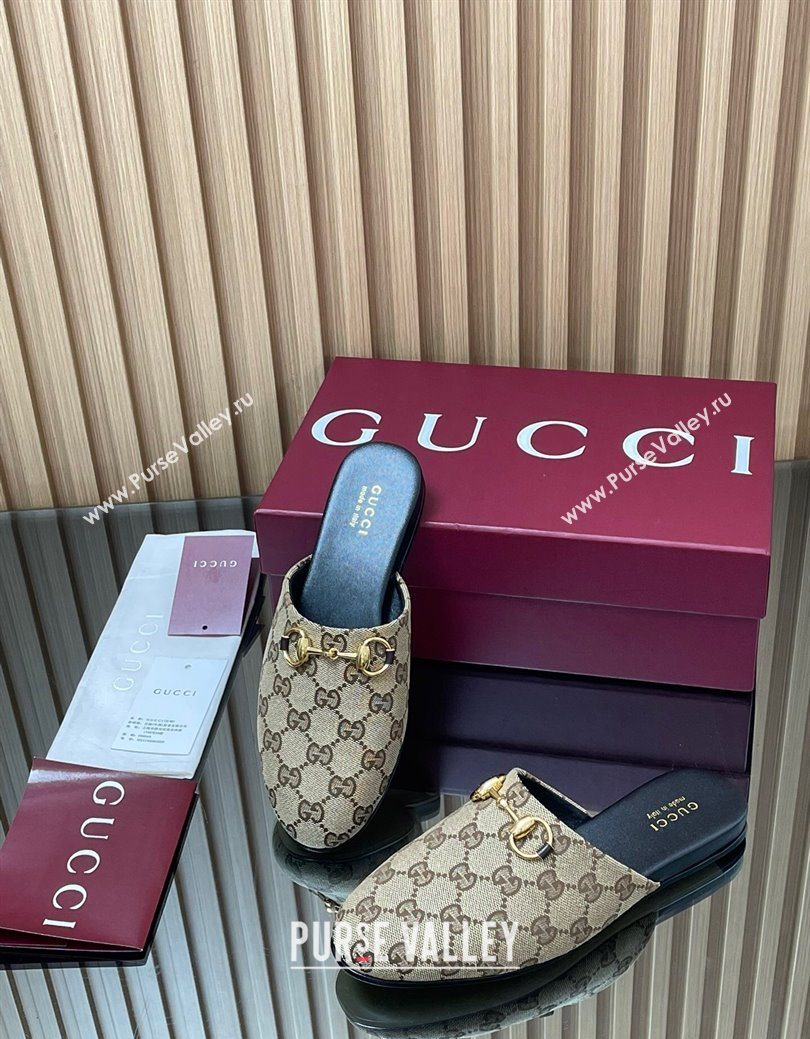 Gucci GG Canvas Flat Mules with Horsebit Beige 2025 849565 (MD-250828127)