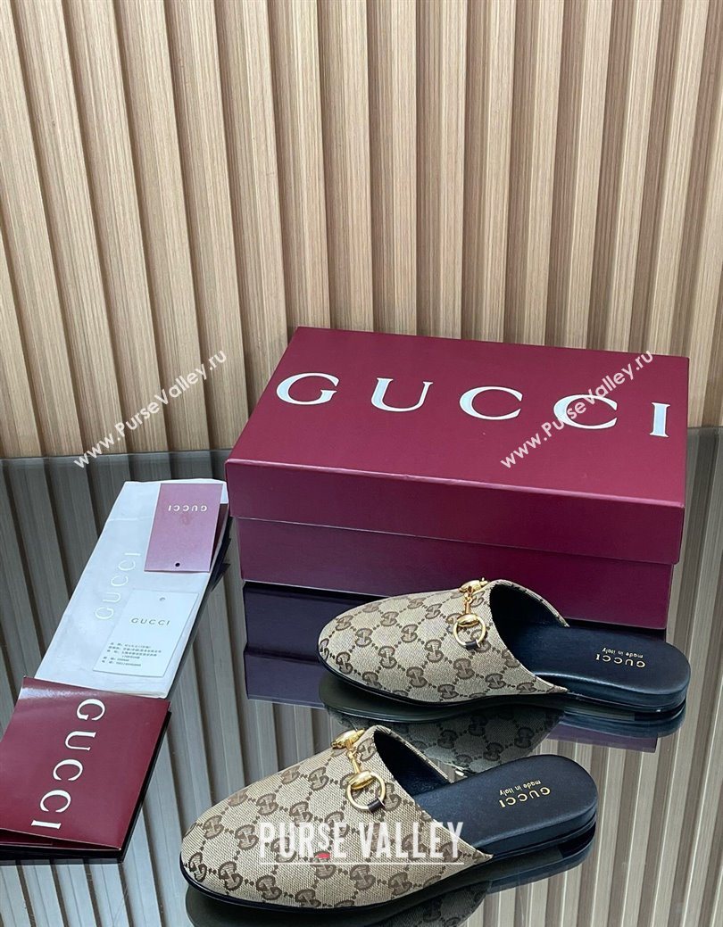 Gucci GG Canvas Flat Mules with Horsebit Beige 2025 849565 (MD-250828127)