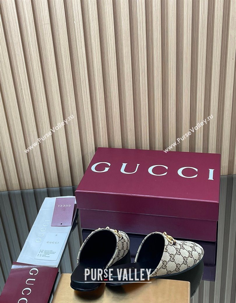 Gucci GG Canvas Flat Mules with Horsebit Beige 2025 849565 (MD-250828127)