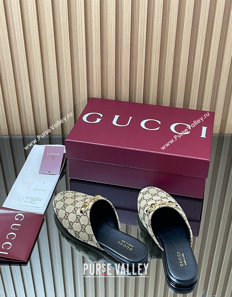 Gucci GG Canvas Flat Mules with Horsebit Beige 2025 849565 (MD-250828127)
