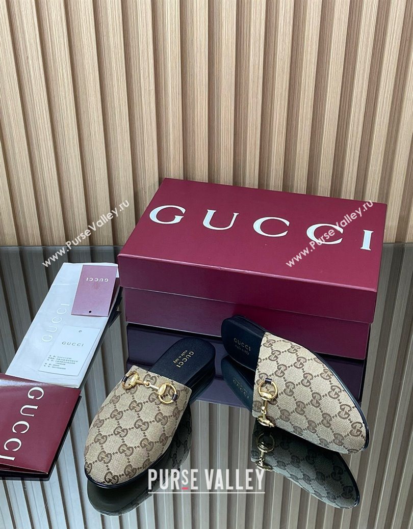 Gucci GG Canvas Flat Mules with Horsebit Beige 2025 849565 (MD-250828127)