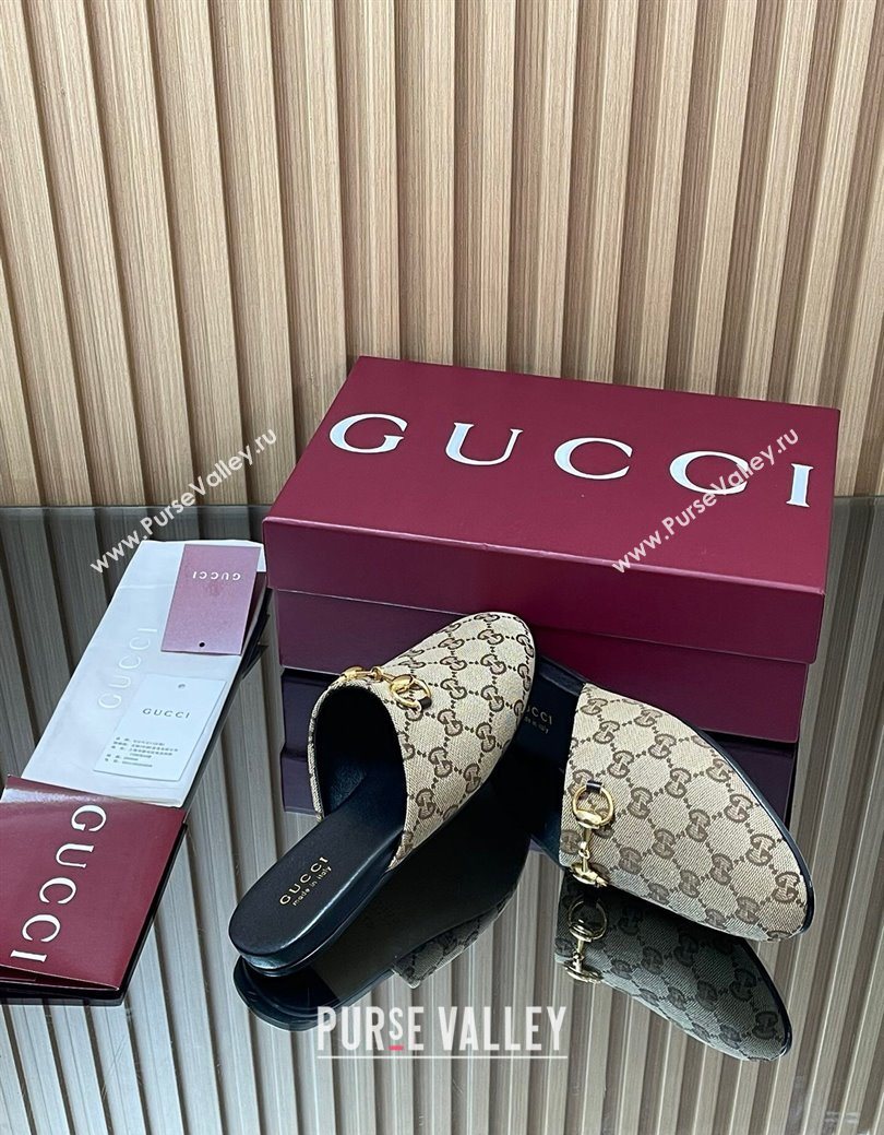 Gucci GG Canvas Flat Mules with Horsebit Beige 2025 849565 (MD-250828127)