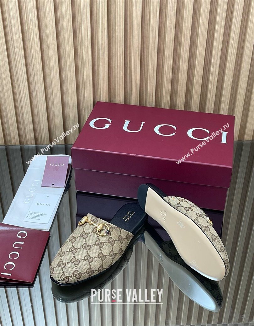 Gucci GG Canvas Flat Mules with Horsebit Beige 2025 849565 (MD-250828127)
