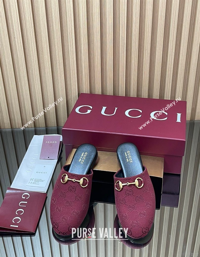 Gucci GG Canvas Flat Mules with Horsebit Ancora Red 2025 849565 (MD-250828128)