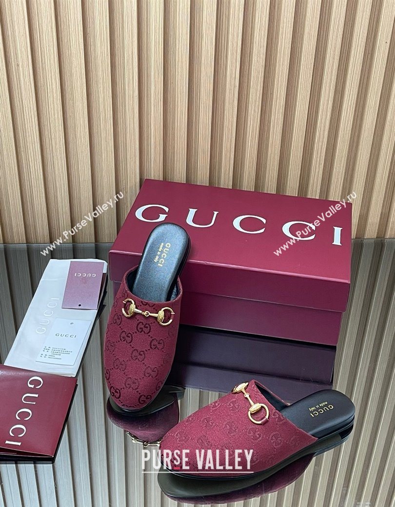 Gucci GG Canvas Flat Mules with Horsebit Ancora Red 2025 849565 (MD-250828128)