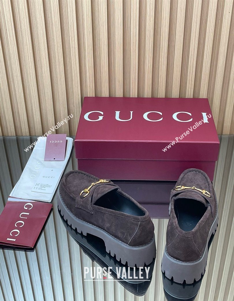Gucci Suede Loafers 4.5cm with Horsebit Dark Brown 2025 GG123101 (MD-250828077)