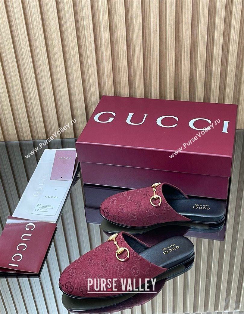 Gucci GG Canvas Flat Mules with Horsebit Ancora Red 2025 849565 (MD-250828128)