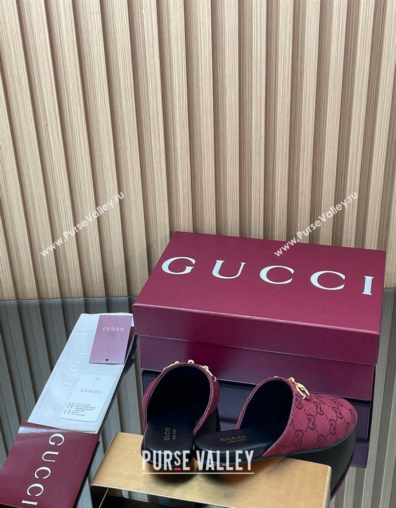 Gucci GG Canvas Flat Mules with Horsebit Ancora Red 2025 849565 (MD-250828128)