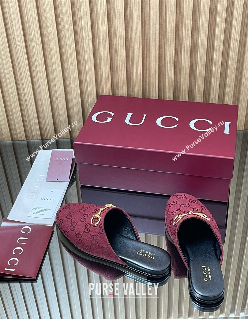 Gucci GG Canvas Flat Mules with Horsebit Ancora Red 2025 849565 (MD-250828128)