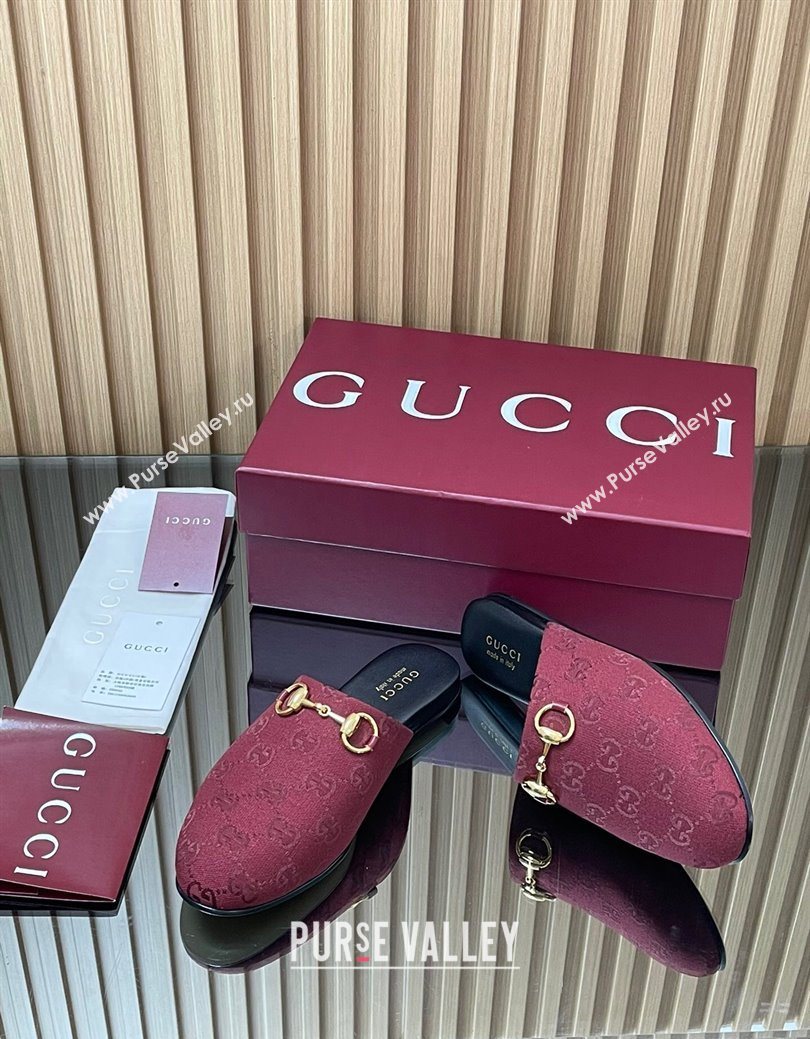 Gucci GG Canvas Flat Mules with Horsebit Ancora Red 2025 849565 (MD-250828128)