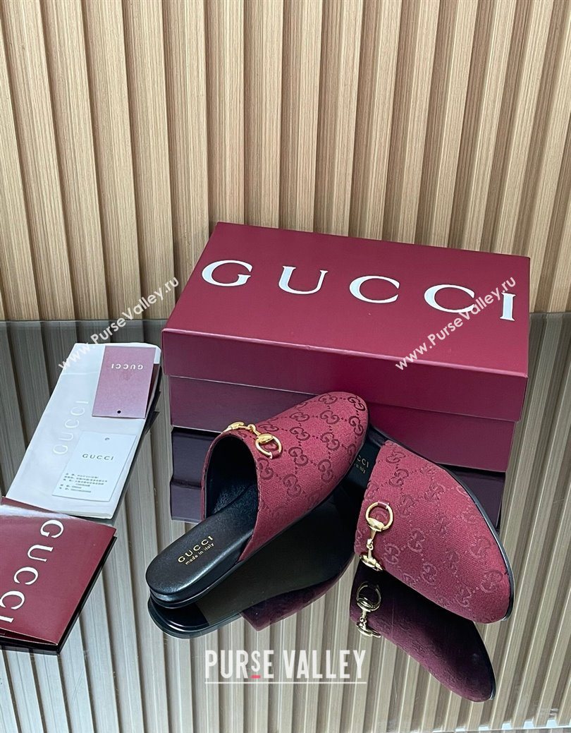 Gucci GG Canvas Flat Mules with Horsebit Ancora Red 2025 849565 (MD-250828128)
