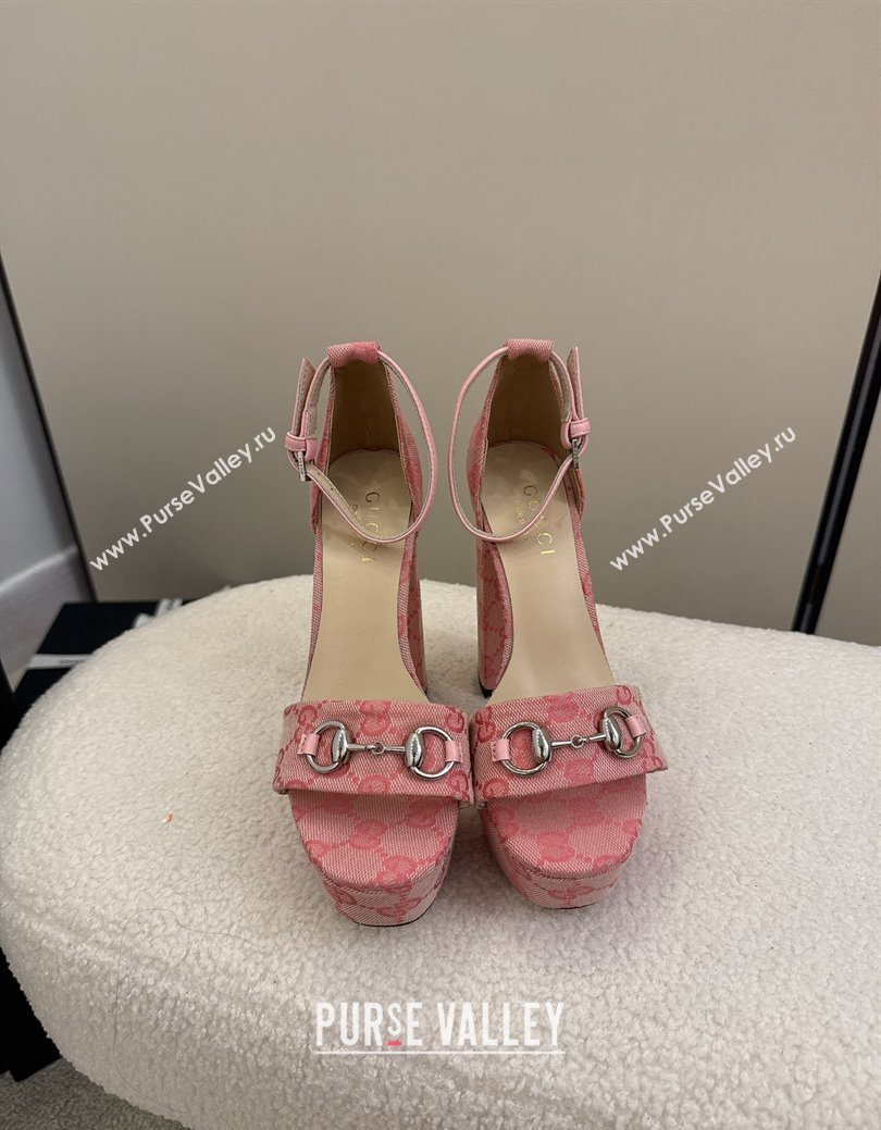 Gucci GG Canvas Platform Sandals with Horsebit Light Pink 2025 GG082806 (MD-250828129)