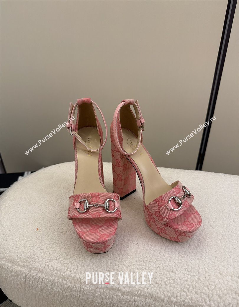 Gucci GG Canvas Platform Sandals with Horsebit Light Pink 2025 GG082806 (MD-250828129)
