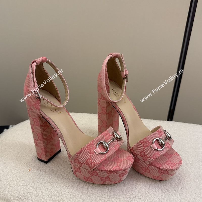 Gucci GG Canvas Platform Sandals with Horsebit Light Pink 2025 GG082806 (MD-250828129)