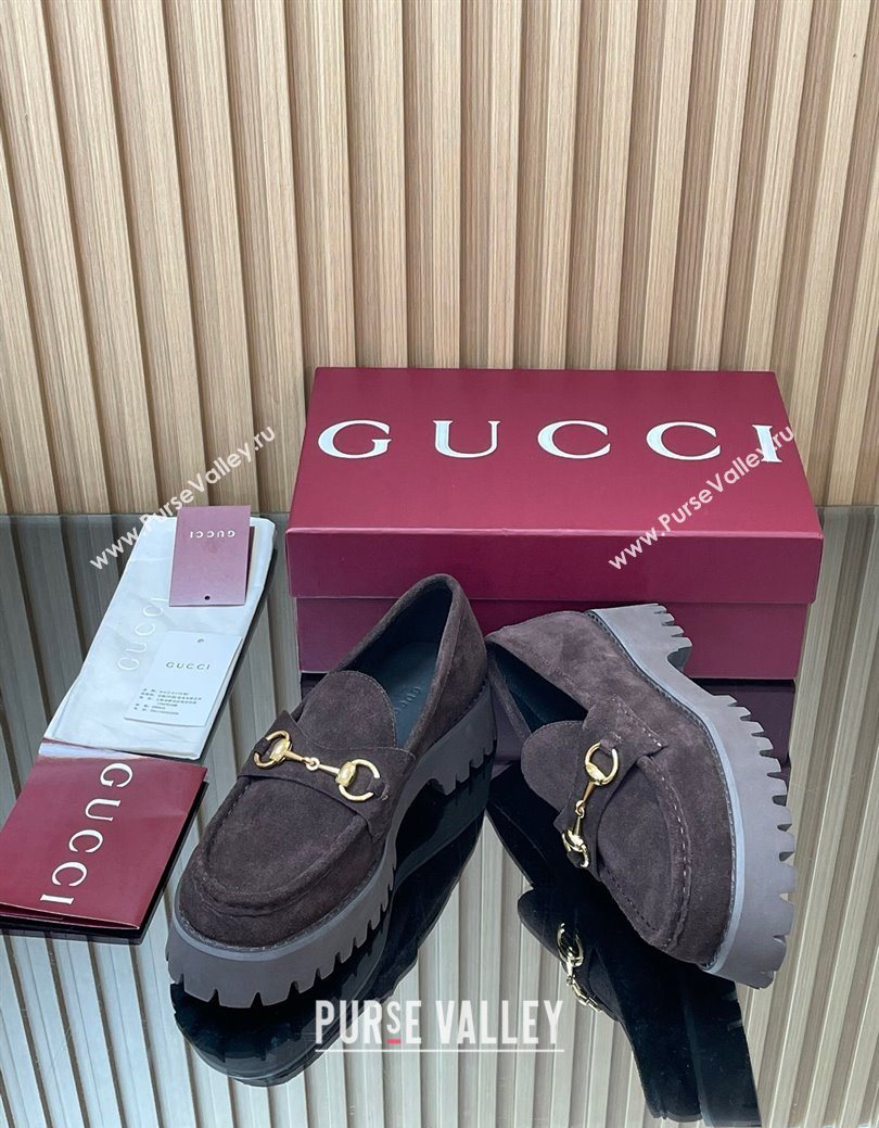 Gucci Suede Loafers 4.5cm with Horsebit Dark Brown 2025 GG123101 (MD-250828077)
