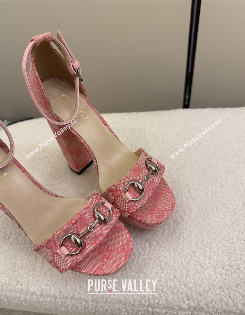 Gucci GG Canvas Platform Sandals with Horsebit Light Pink 2025 GG082806 (MD-250828129)