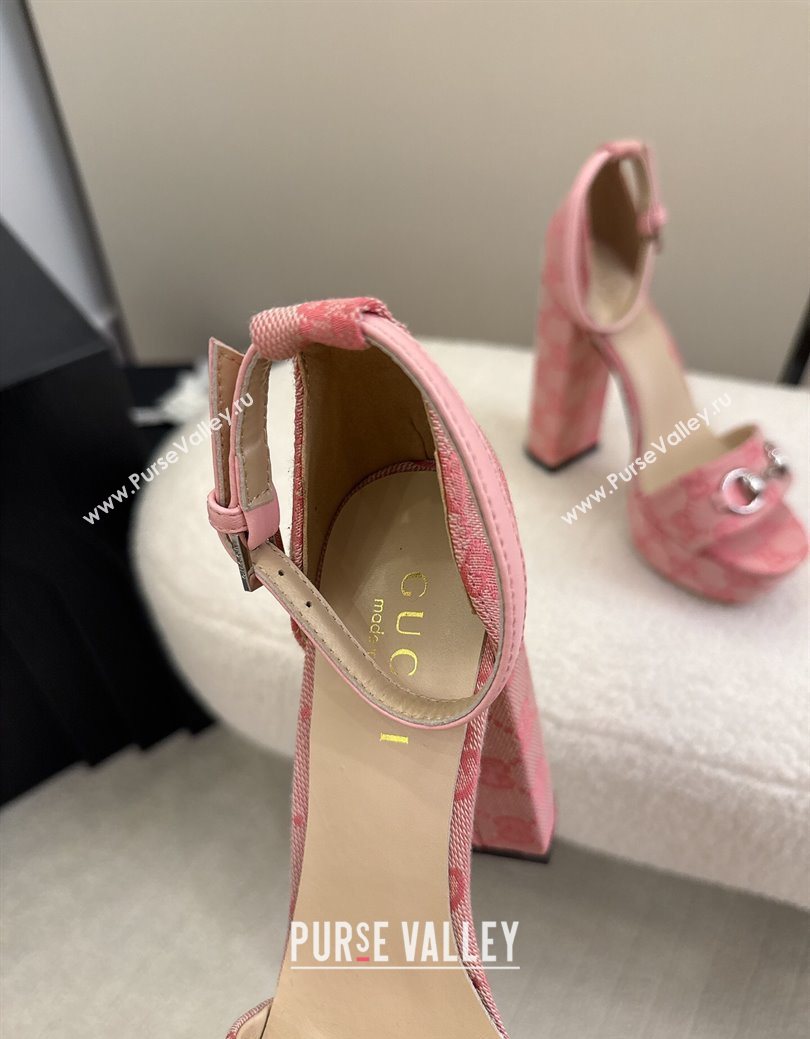 Gucci GG Canvas Platform Sandals with Horsebit Light Pink 2025 GG082806 (MD-250828129)