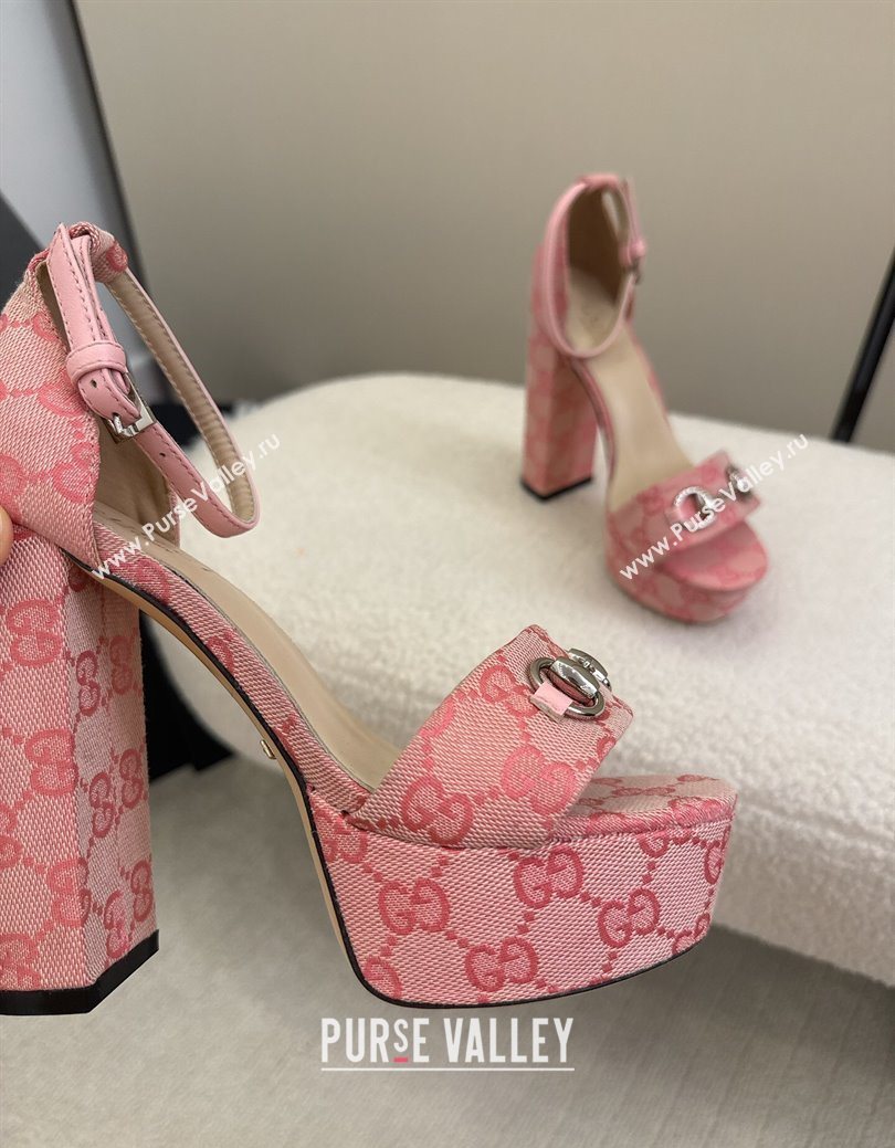 Gucci GG Canvas Platform Sandals with Horsebit Light Pink 2025 GG082806 (MD-250828129)