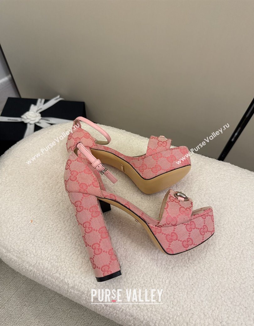 Gucci GG Canvas Platform Sandals with Horsebit Light Pink 2025 GG082806 (MD-250828129)