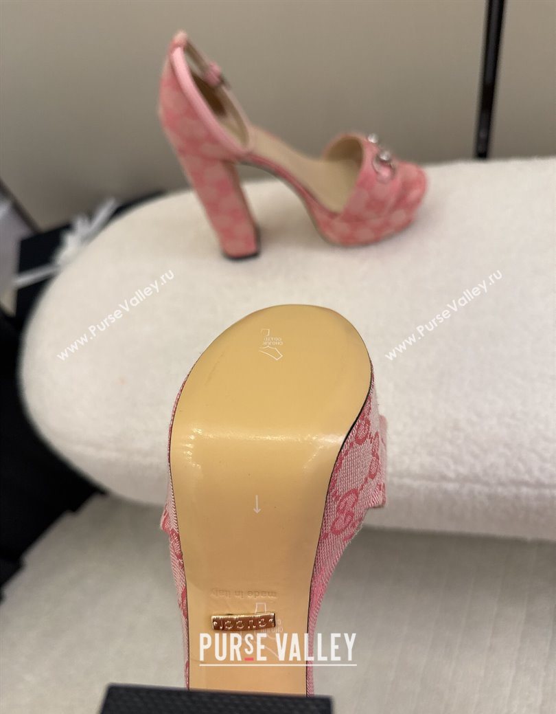Gucci GG Canvas Platform Sandals with Horsebit Light Pink 2025 GG082806 (MD-250828129)