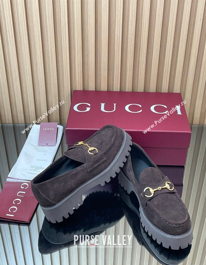 Gucci Suede Loafers 4.5cm with Horsebit Dark Brown 2025 GG123101 (MD-250828077)
