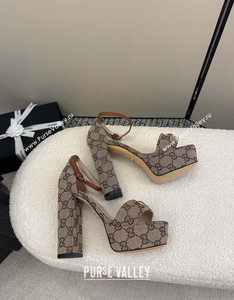 Gucci GG Canvas Platform Sandals with Horsebit Beige 2025 GG082806 (MD-250828130)