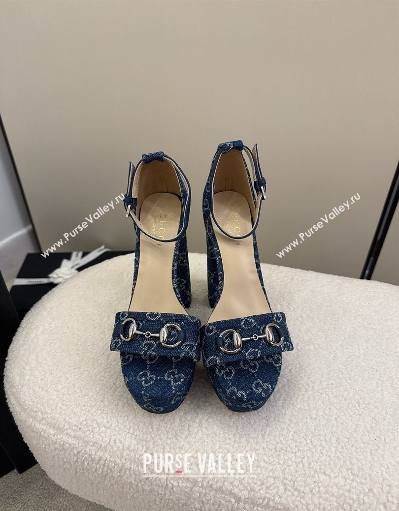 Gucci GG Denim Platform Sandals with Horsebit Blue 2025 GG082806 (MD-250828131)