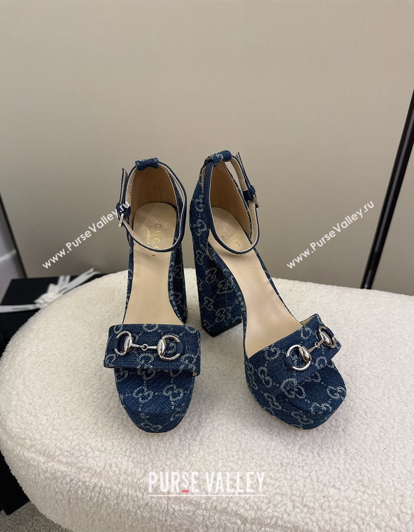Gucci GG Denim Platform Sandals with Horsebit Blue 2025 GG082806 (MD-250828131)