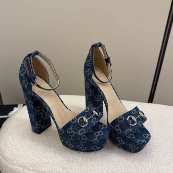 Gucci GG Denim Platform Sandals with Horsebit Blue 2025 GG082806 (MD-250828131)