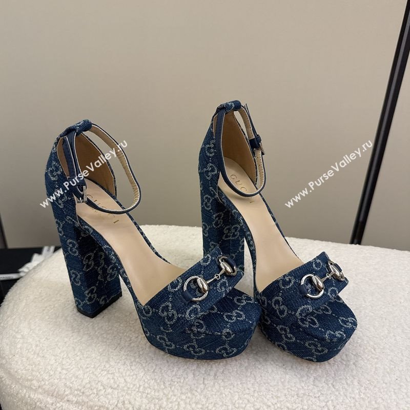 Gucci GG Denim Platform Sandals with Horsebit Blue 2025 GG082806 (MD-250828131)