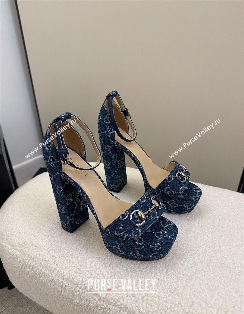 Gucci GG Denim Platform Sandals with Horsebit Blue 2025 GG082806 (MD-250828131)