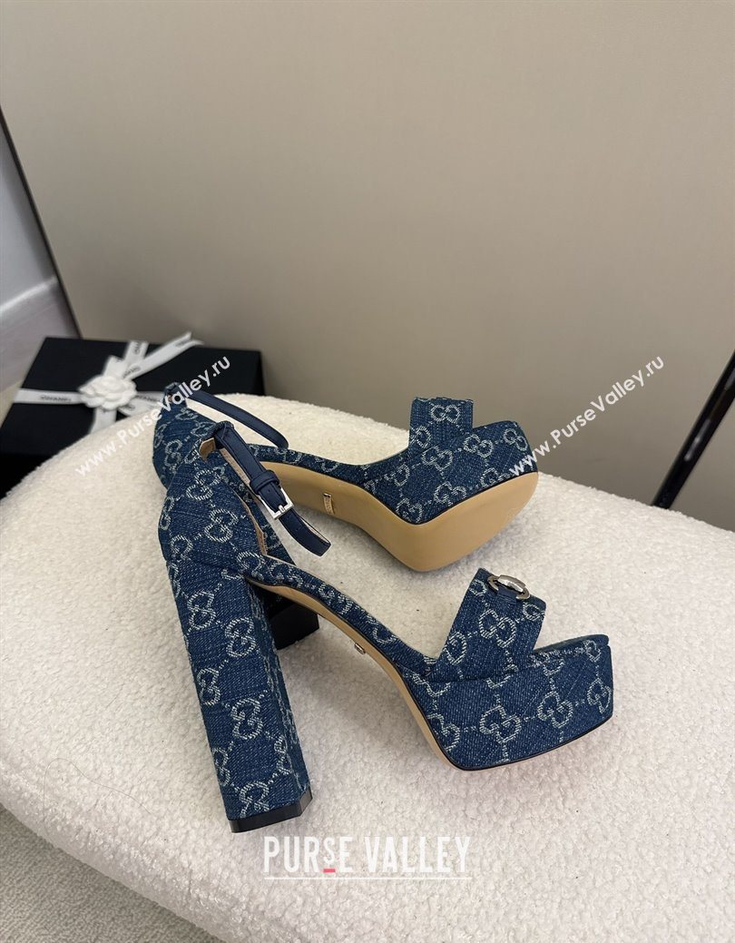Gucci GG Denim Platform Sandals with Horsebit Blue 2025 GG082806 (MD-250828131)