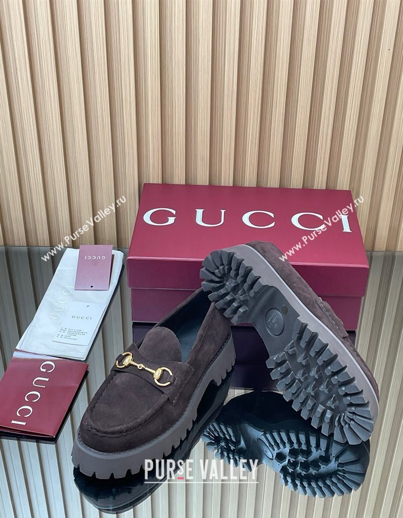 Gucci Suede Loafers 4.5cm with Horsebit Dark Brown 2025 GG123101 (MD-250828077)